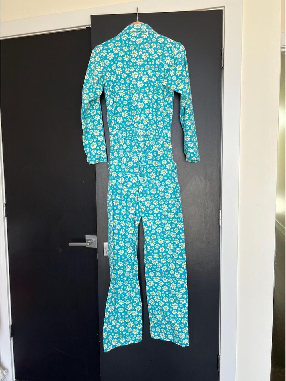 Big Bud Press Everyday Jumpsuit Turquoise Daisy Floral Long Sleeve Size XXS - Picture 4 of 5
